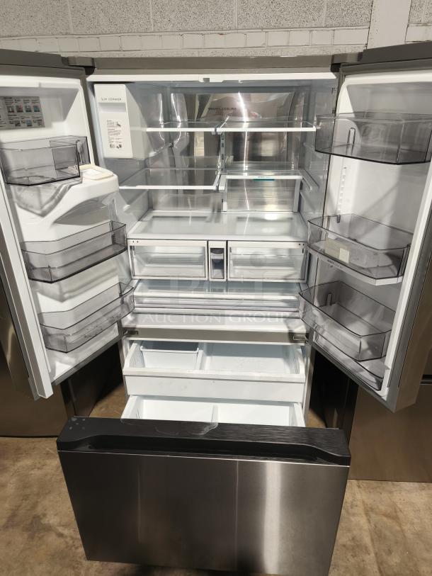 NEW Midea 29 cu. ft. French Door Refrigerator, Model MRF29D9BST, features OneTouch AutoFill™, spacious interior, stainless steel.