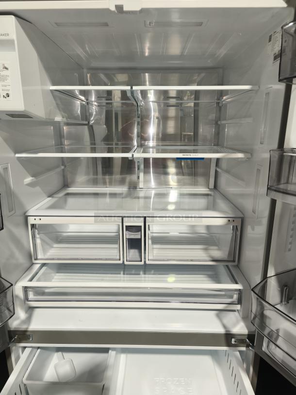 Midea 29 cu. ft. OneTouch AutoFill™ French Door Refrigerator, model MRF29D9BST, new condition, spacious interior.