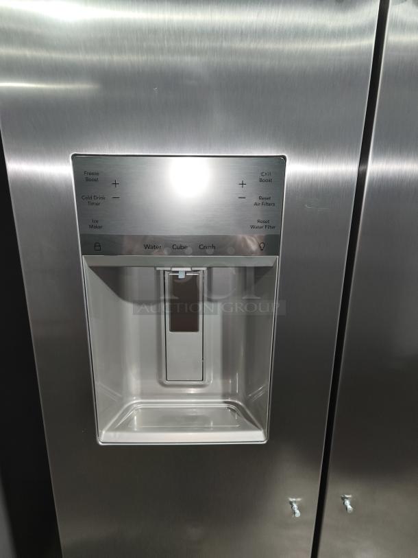 Frigidaire Gallery 25.6 cu ft Side-by-Side Refrigerator, model GRSS2652AF, new condition, stainless steel finish, control panel visible.