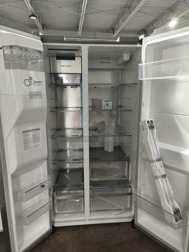 NEW LG 27 cu. ft. Smart Side-by-Side Refrigerator, Model LL27T3530S/00, with Smooth Touch Ice & Water Dispenser. Pristine condition.