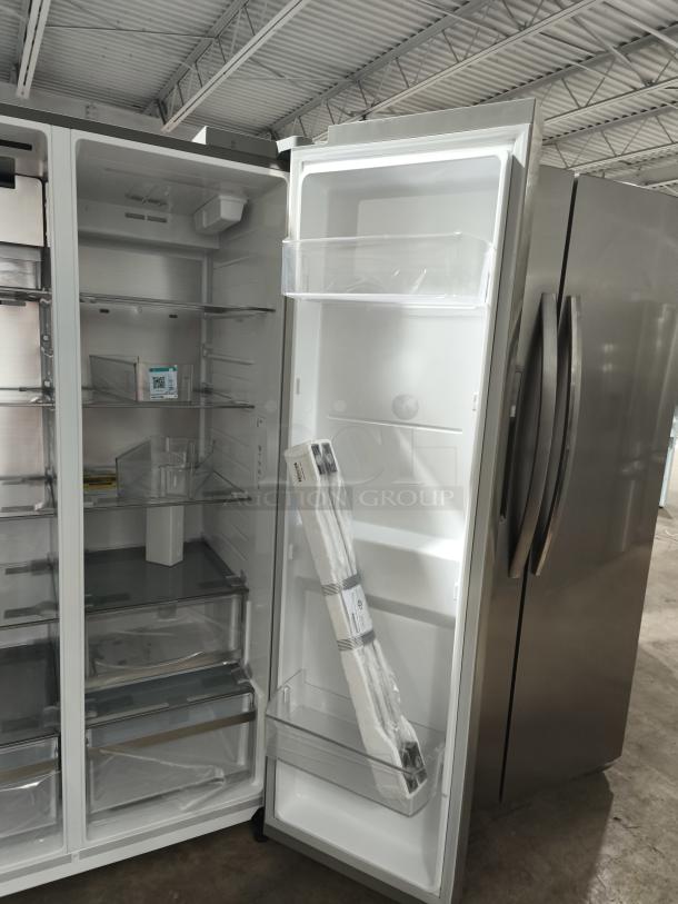 LG 27 cu. ft. smart side-by-side refrigerator with Smooth Touch ice and water dispenser, model LL27T3530S/00. New condition.