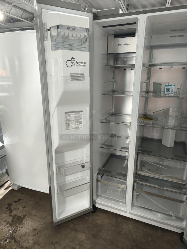 LG 27 cu. ft. Smart Side-by-Side Refrigerator, model LL27T3530S/00, featuring SpacePlus Ice System and Craft Ice Maker, new condition.