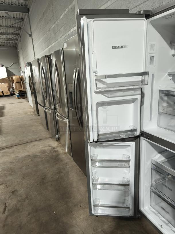 New Whirlpool 36-Inch Counter Depth 4-Door Refrigerator WRQC7836RZ, In-Door Ice & Water, stainless steel, open display.
