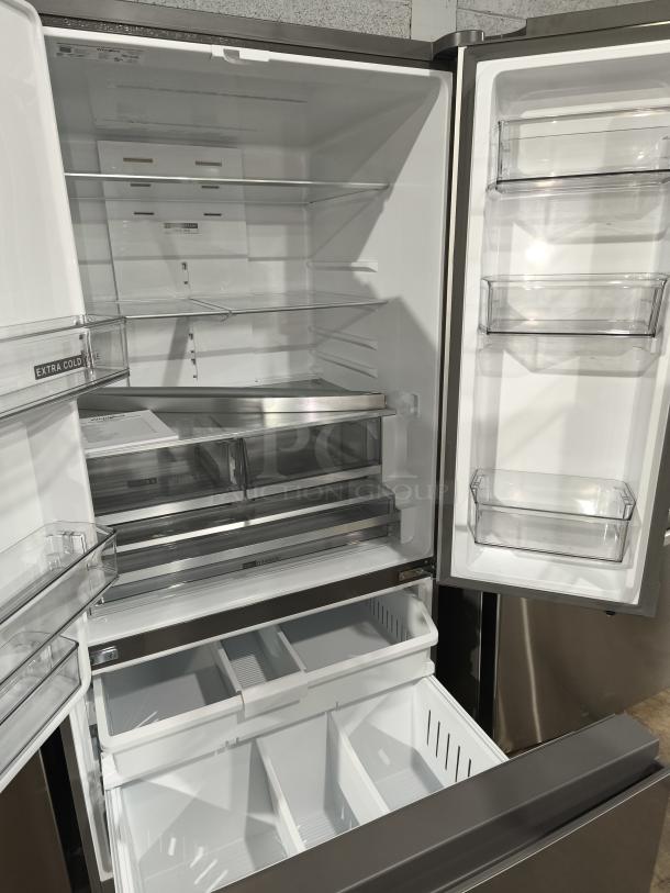 NEW Whirlpool 36-Inch French Door Refrigerator, Model WRFF3536SZ, with in-door filtered water and ice maker, pristine condition.