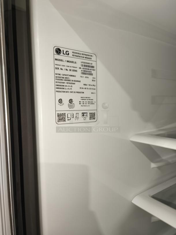 NEW LG 22 cu ft French Door Refrigerator, Model LFCS2250S/07, 30-inch width, interior label visible, excellent condition.