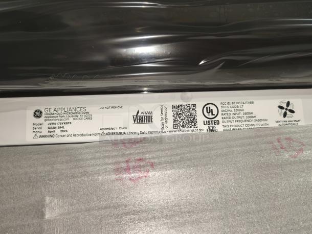 BRAND NEW GE Over-the-Range Sensor Microwave Oven, Model JVM617YK6FS, with minor scratches and dents, 1000W, UL listed.