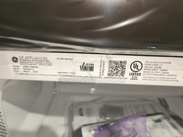 BRAND NEW GE over-the-range microwave, model JVM6175SK6SS, 1.7 cu ft, scratch and dent, UL listed, assembled in China.