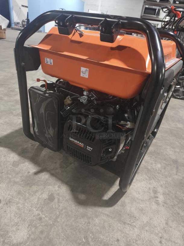 Generac GP9200E portable generator, 9200 running watts, 11,250 peak watts. Visible fuel tank and OHV engine. Excellent condition.