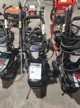 AR Blue Clean XP3-2400 Electric Pressure Washer, 2400 PSI, tested and working, features prominent branding, hose, and attachment.