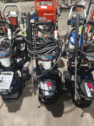 AR Blue Clean XP3-2400 Electric Pressure Washer, tested, working. Features PSI 2400, GPM 1.6. Includes hose, lance.