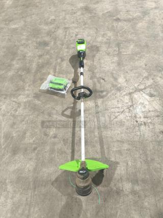 Greenworks Pro STB409 80V 16-inch cordless string trimmer. Tested, working condition, includes battery and charger.