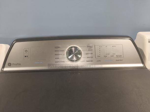GE Profile 7.4 cu ft Smart Electric Dryer, Model PTD60EBPRDG, Diamond Gray, control panel with multiple settings.