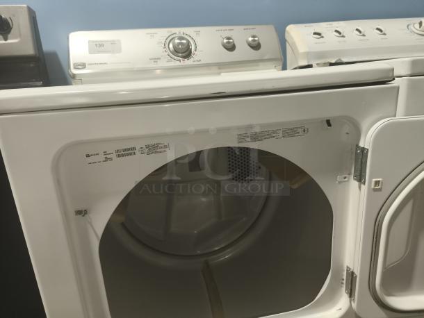Maytag Dryer MGDC400VW0, Centennial model, open door, control panel, and interior view, good condition, labels visible.