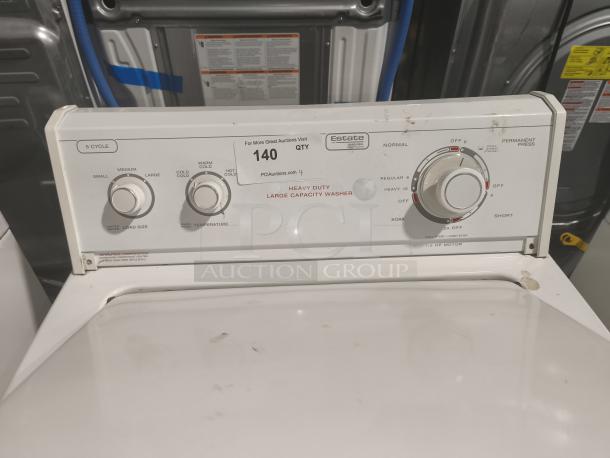 Estate direct-drive top-load washer, model TAWB600DQ0, used condition. Features wash cycle knob, load size selector.