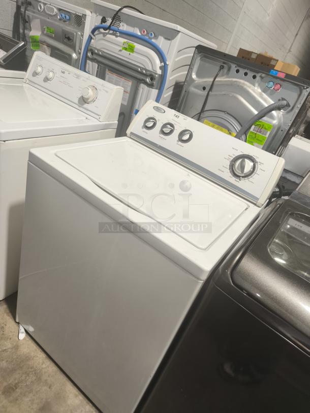 Whirlpool 3.5 cu ft top-load washer, model WTW5200VQ0. White finish, visible controls, good condition.