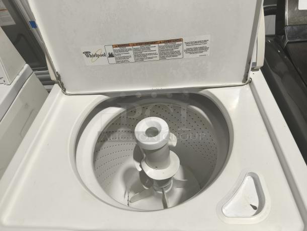 Whirlpool 3.5 cu ft top-load washer, model WTW5200VQ0, with visible interior drum and agitator; fair condition.