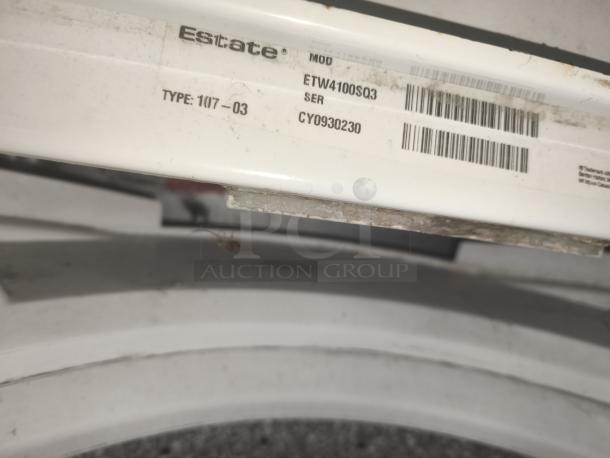 Estate Top-Load Washer, Model ETW4100SQ3, electric, visible serial number CY0930230, moderate wear.