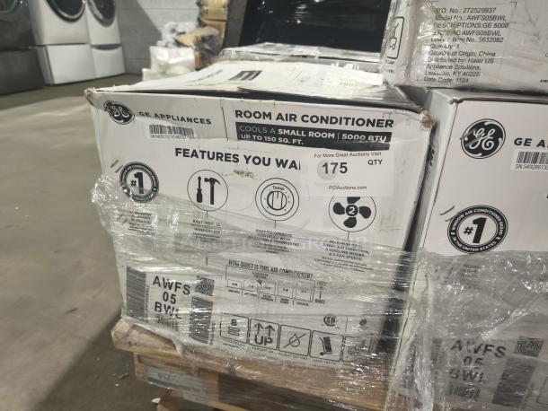 Brand new GE AWFS05BWL 5000 BTU window air conditioner in box, scratch and dent condition, for rooms up to 150 sq ft.