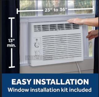 BRAND NEW GE AWFS05BWL 5000 BTU window AC for rooms up to 150 sq ft. Scratch and dent model, includes installation kit.