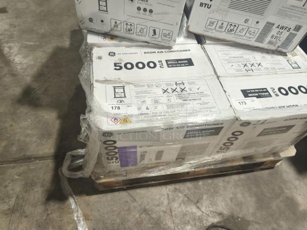BRAND NEW GE 5000 BTU window air conditioner, model AWFS05BWL, packaged for small rooms up to 150 sq ft, scratch and dent.