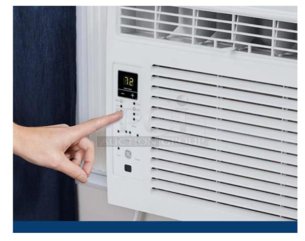BRAND NEW SCRATCH AND DENT GE 6,000 BTU electronic window AC, model AWFS06BWL, for small rooms. Digital display shown.