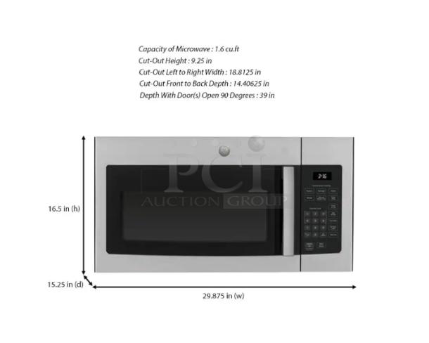 Brand new GE 1.6 cu. ft. over-the-range microwave, model JNM3163RJ6SS. Scratch and dent condition. Recirculating venting.
