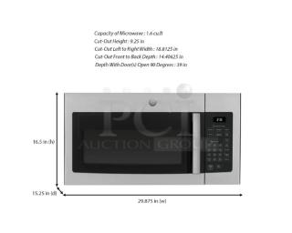 Brand new GE 1.6 cu. ft. over-the-range microwave, model JNM3163RJ6SS. Scratch and dent condition. Recirculating venting.
