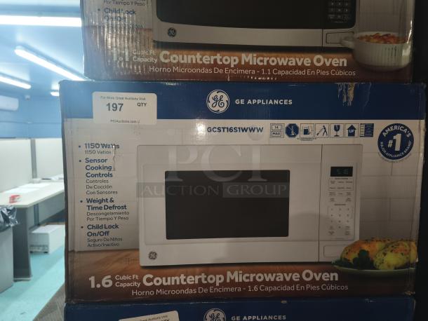 BRAND NEW GE 1.6 cu. ft. countertop microwave GCST16S1WWW. Features 1150 watts, sensor cooking, weight defrost. Scratch and dent condition.