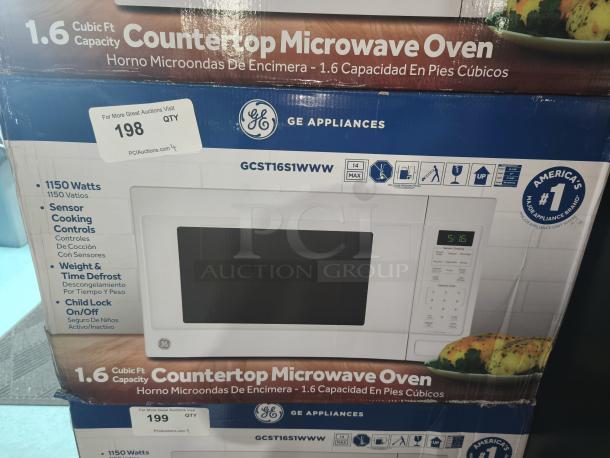 BRAND NEW GE 1.6 cu. ft. Countertop Microwave Oven, Model GCST16S1WWW, 1150 Watts, sensor cooking, minor scratches.