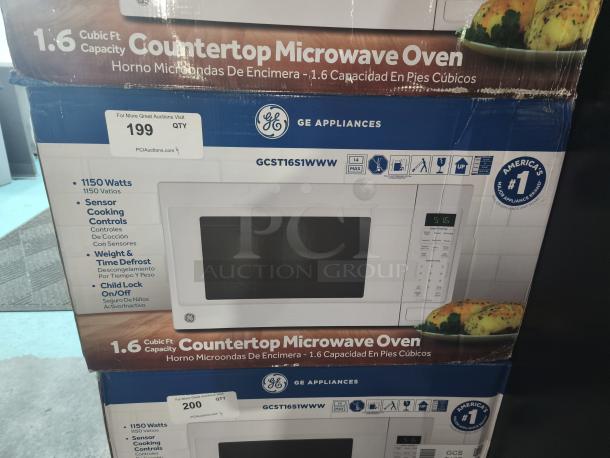 BRAND NEW GE 1.6 cu. ft. Countertop Microwave, Model GCST16S1WWW, 1150 Watts, Sensor Cooking, Scratch and Dent Condition.