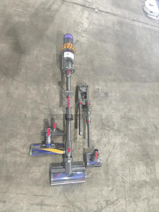 Dyson SV47 cordless vacuum, new, features 240 AW suction, laser dust detection, HEPA filtration, includes attachments.