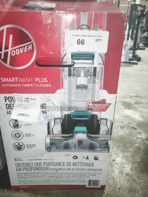 NEW Hoover SmartWash+ Automatic Carpet Cleaner RCTR 4000 in box. Features auto mix, dry only mode, bonus solution bottles.