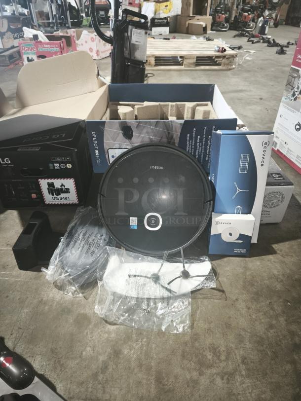 NEW ECOVACS DEEBOT U2 PRO vacuum and mopping robot. Complete in original packaging with accessories. Model details visible.