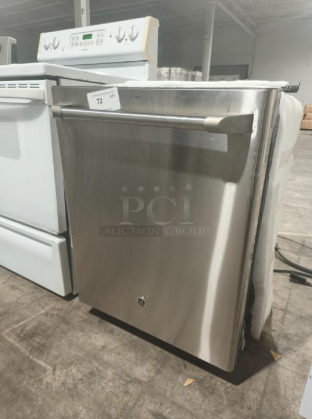 GE Café™ Series built-in dishwasher, model CDT765SF7SS. Stainless steel, excellent condition, visible control panel, sturdy handle.
