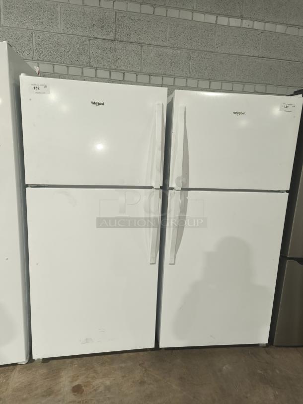 Whirlpool 30-inch refrigerator, model WRT318FZDW11, 18 cu ft. Tested and working, in used condition with minor wear.