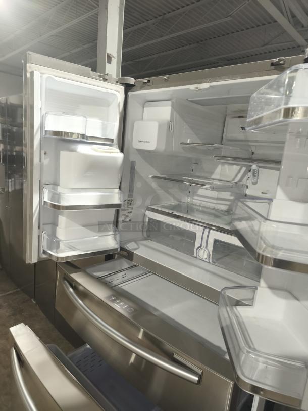Samsung RF4287HARS 28 cu ft 4-door French Door Refrigerator, FlexZone™ Drawer, stainless steel, excellent condition, open doors.
