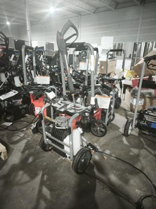 Husqvarna PW2300 electric pressure washer, tested and working, in good condition. Features robust wheels and ergonomic handle.