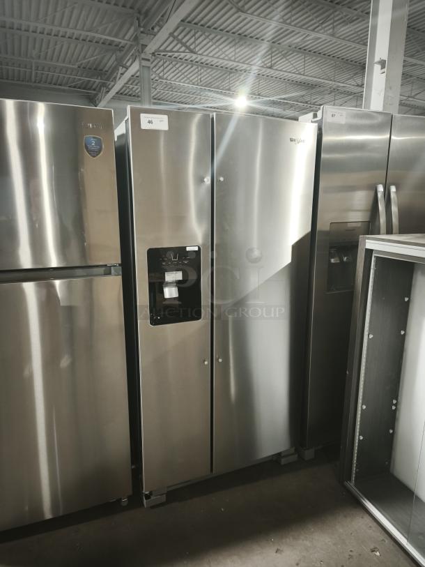 Whirlpool 33-inch side-by-side refrigerator, model WRS321SDHZ13, in fingerprint-resistant stainless steel. Brand new.