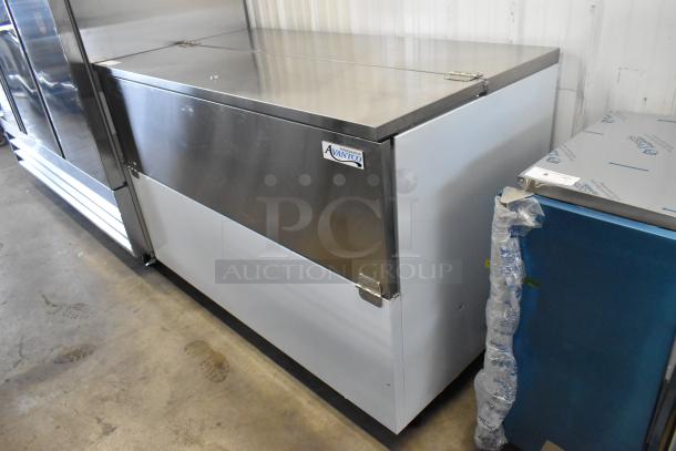 Brand new 2024 Avantco 178MC58HC stainless steel 58" school milk cooler on casters, scratch and dent. 115 Volts, 1 Phase.