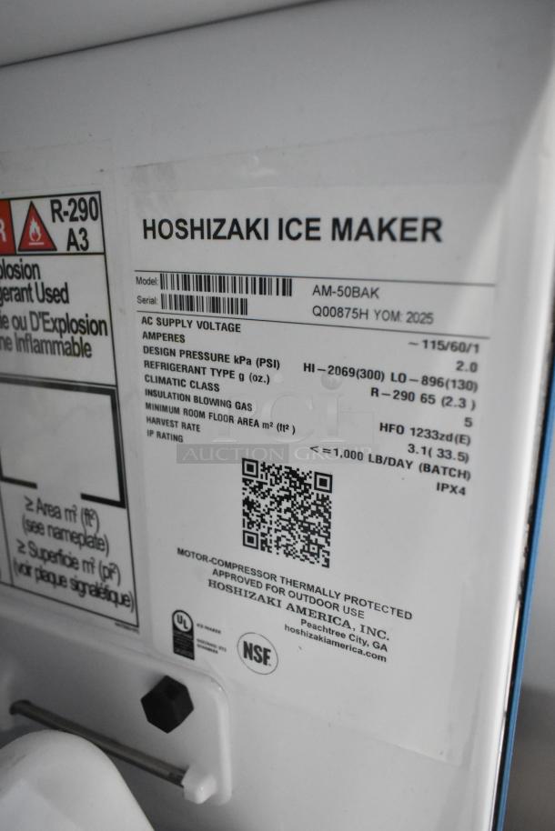 BRAND NEW 2025 Hoshizaki AM-50BAK stainless steel ice machine, 27 lb. bin, 54 lb. production, 115V, 1 Phase, scratch and dent.