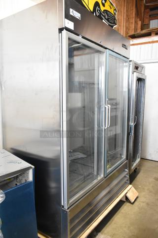 BRAND NEW Avantco 178A49RGHC stainless steel 2-door reach-in cooler with poly-coated racks; 115V, 1 Phase, scratch and dent condition.