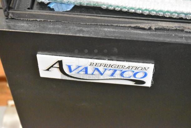 Brand new Avantco black dry bakery display case, model 193BCFD72B. Features LED lighting; note broken glass.