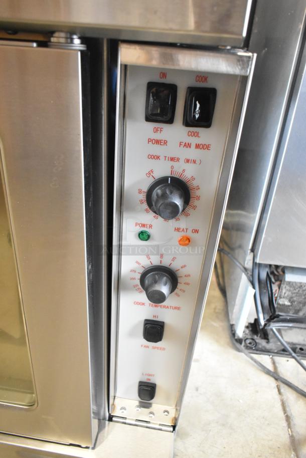 Stainless steel Cooking Performance Group convection oven, model 351FEC100C. Control panel with timers and temperature settings visible.