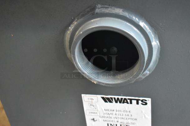 BRAND NEW Watts WD-25-THD 50 lb. Grease Trap, threaded connections, visible label with specifications, scratch and dent condition.