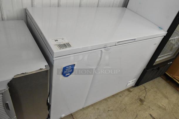 Danby DCF100A6WM Chest Freezer, 115 Volts, 1 Phase. White exterior, labeled with model info. Good condition.