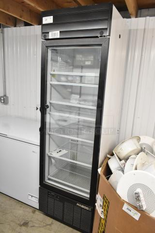 2019 Habco SE18 metal commercial single door reach-in cooler with poly-coated racks, 115 volts, 1 phase.