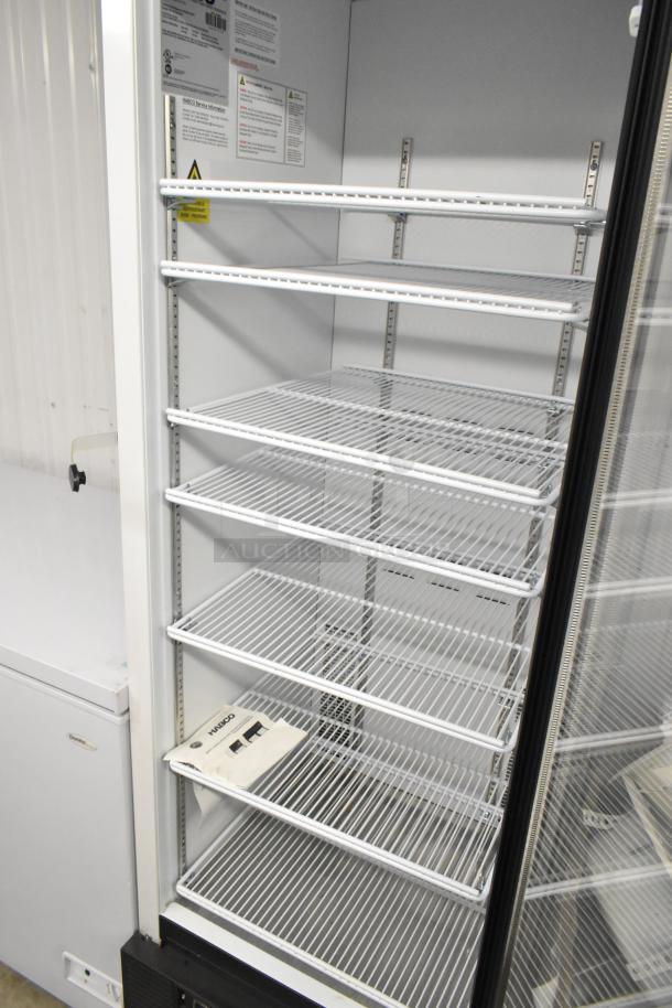 2019 Habco SE18 metal commercial cooler with single glass door, poly racks, and visible labels. 115V, 1 phase.