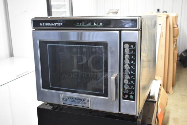2018 Menumaster MRC30S2 stainless steel commercial countertop microwave oven, 208/240 volts, 1 phase, keypad controls, clean condition.
