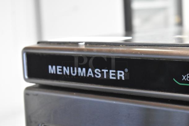 2018 Menumaster MRC30S2 stainless steel commercial countertop microwave, 208/240V, 1 phase, shown with branding.