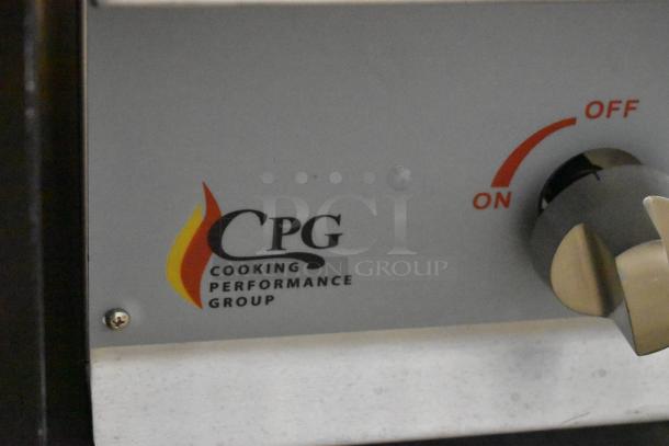 2022 Cooking Performance Group 351CRCPG72NL charbroiler control panel with on/off dial. Stainless steel design.